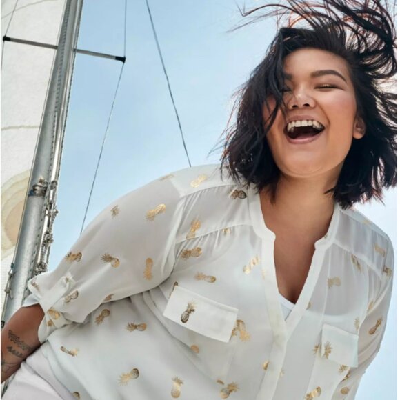 810-12 NEW Torrid Harper Georgette White Gold Pineapple Blouse Size L/12, 0 - Picture 15 of 15